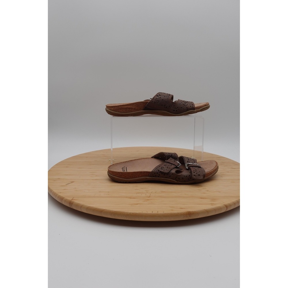 Earth Sandals Womens 7.5 38 Brown Double Buckle Floral Slide Comfort Shoes